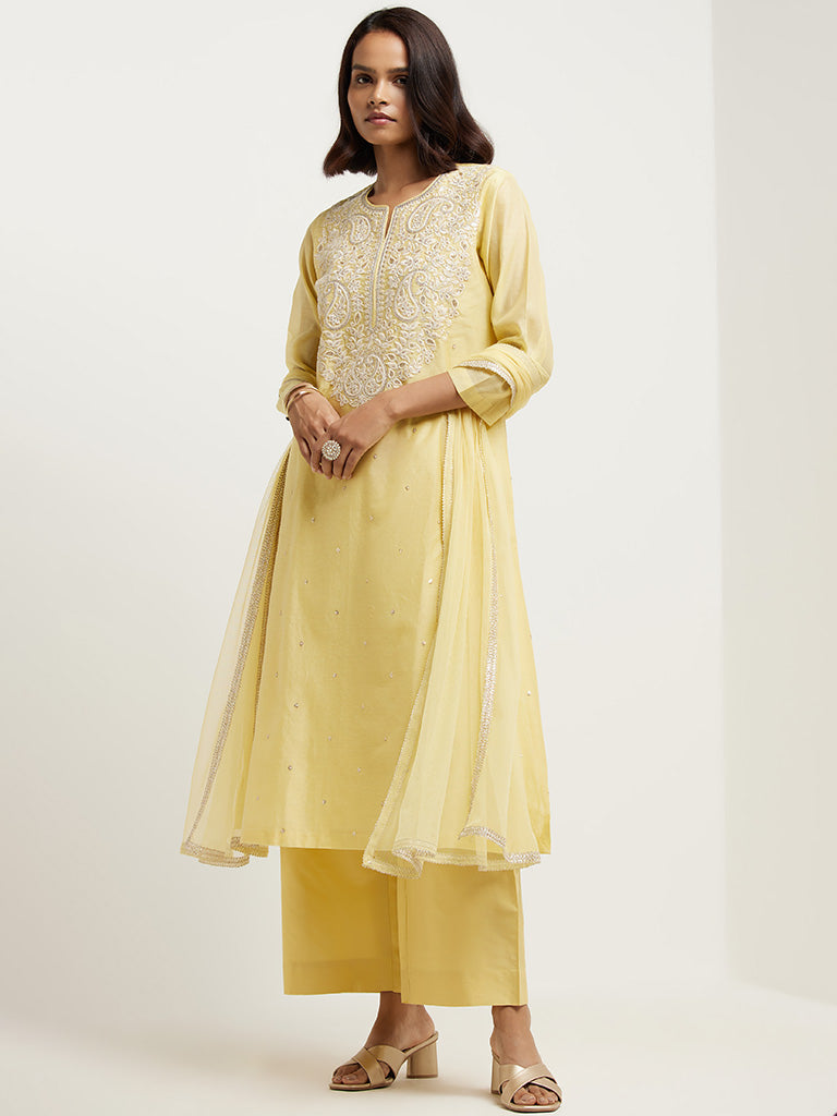 Buy Women Mustard Floral Jaal Print Kurta Set With Pants - Feed Luxe Fusion  Set - Indya